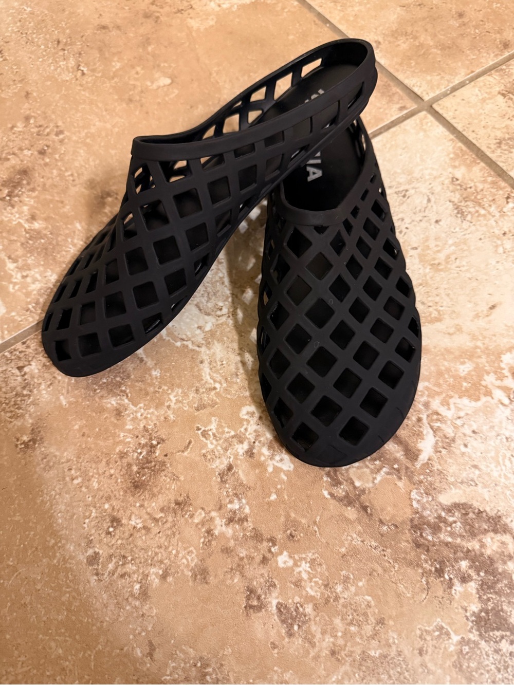 MIA Black Lattice Slip-On Mules